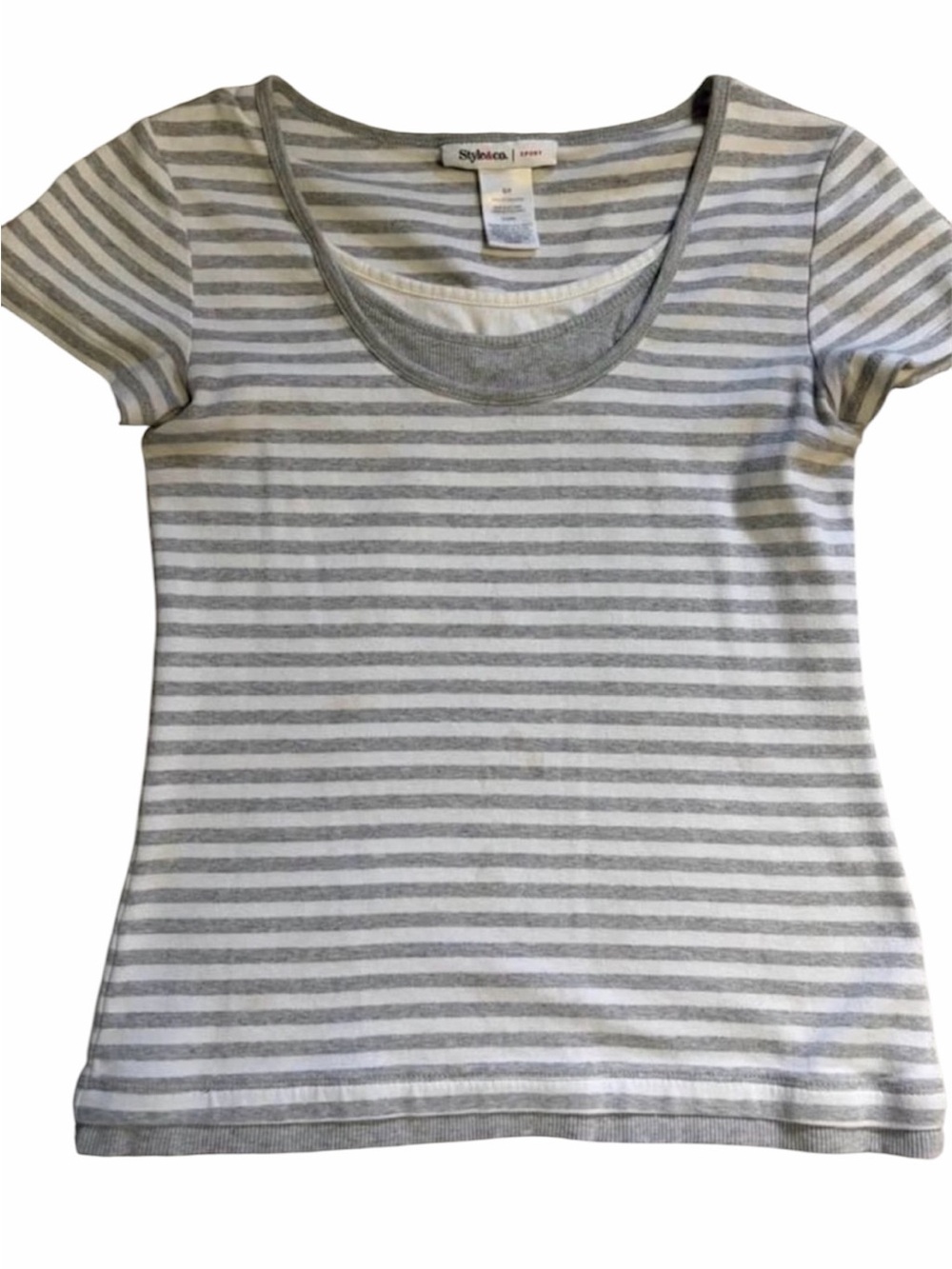 Style & Co. Gray and White Striped Scoop Neck Tee